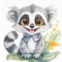 Mały uśmiechnięty namalowany lemur ilustracja - 778079839