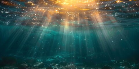 Sunbeams Piercing Through the Serene Ocean Depths Revealing a Mesmerizing Underwater World