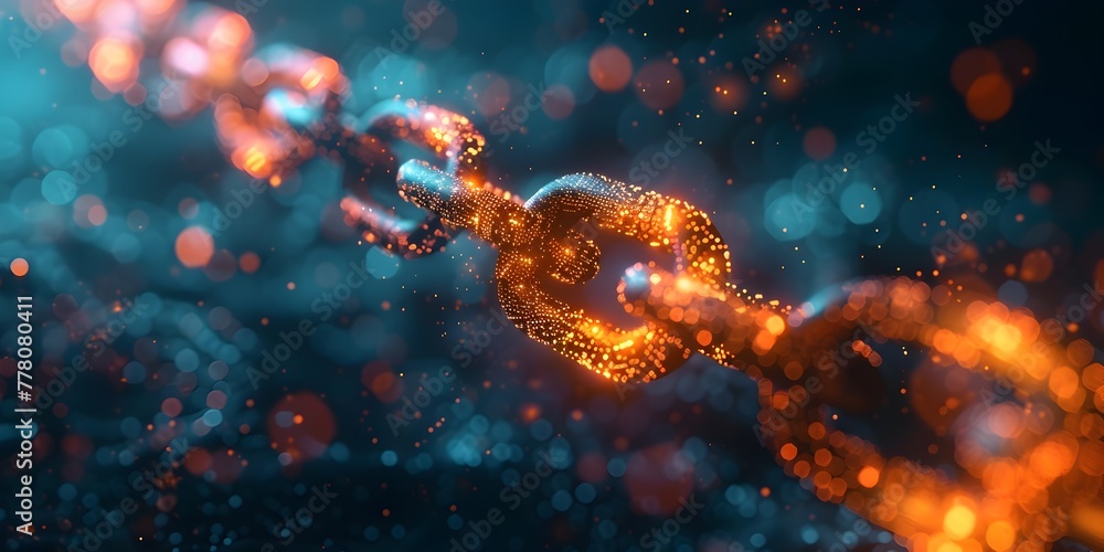 Aufkleber glowing blockchain links in secure digital technology chain background