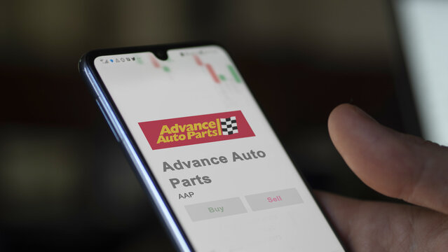 April 04th 2024 , Raleigh, North Carolina. Close up on logo of Advance Auto Parts on the screen of an exchange. Advance Auto Parts price stocks, $AAP on a device.