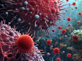 Naklejka premium 3D DNA, Virus, and Bacteria in Cosmic Blue Light Fractal Art