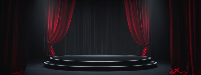 Elegant stage with spotlight and red drapes