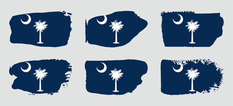 South Carolina state flag collection with palette knife paint brush strokes grunge texture design. Grunge United States brush stroke effect set