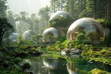 Space habitat with bio dome forests and artificial rivers