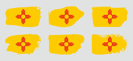 Obraz premium New Mexico state flag collection with palette knife paint brush strokes grunge texture design. Grunge United States brush stroke effect set