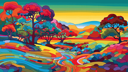 Beach landscape. Flat style art illustration.