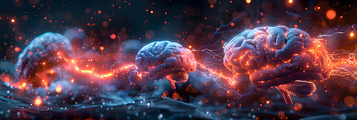 Human Brain Showing Neural Pathways and Neurons,
A journey through the human brain
 - obrazy, fototapety, plakaty
