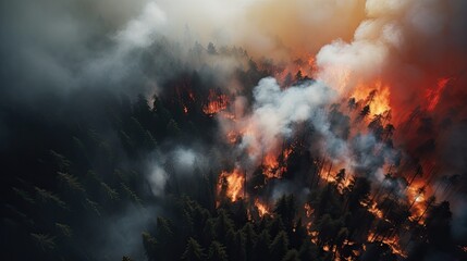 Fototapeta na wymiar Aerial photography forest fire. Natural disaster.