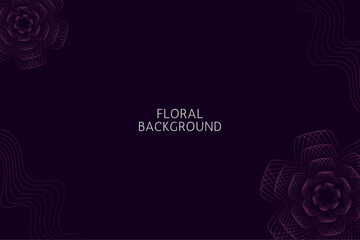 Dark pruple abstract background with overlay flower and shadow. Elegant purple floral line art vector. Modern luxury banner template design. Suit for poster, banner, card, invitation