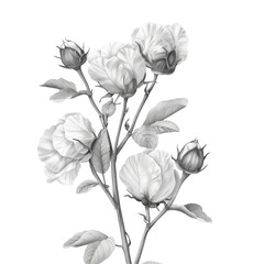 A monochrome image of a cluster of blossoms