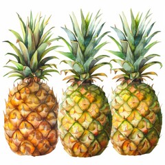 Clipart, watercolor pineapples, professional standard, white background