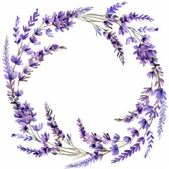 Minimalist lavender wreath clipart, elegant for refined greeting cards, professional design, white