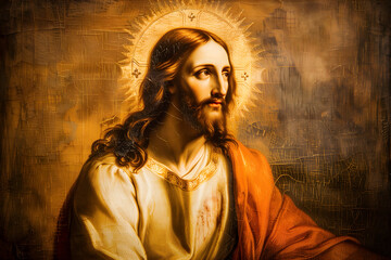 Artistic painting of portrait of Jesus Christ