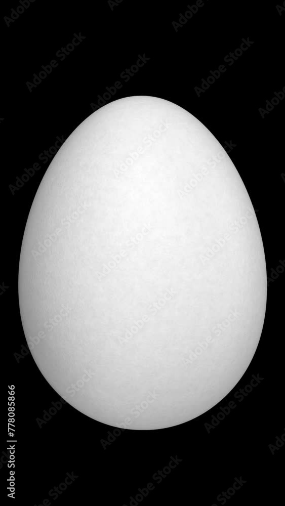 Poster vertical video. realistic looping 3d animation of the spinning white chicken egg demonstration rende