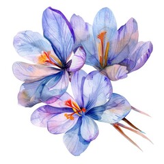 Exotic saffron crocus flowers, watercolor, professional on white background