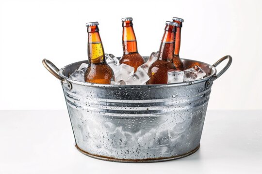 a bucket of beer bottles