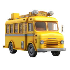 3d render yellow food truck or bus isolated on transparent background, png cutout