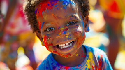 Cheerful boy at the festival of colors Holi