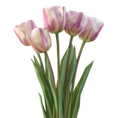 Fototapeta premium Three pink tulips in vase against Transparent Background