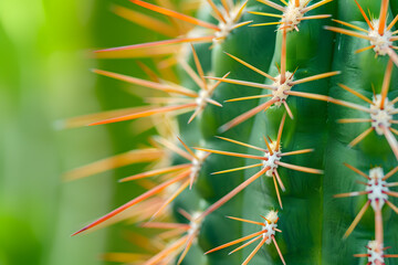 Close up of spines on cactus background.