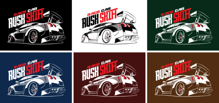 Race Car Rush Shift GTR Car Vector Colour