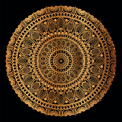 golden mandala design with a black background