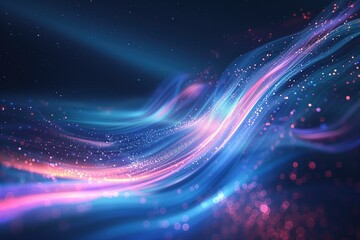 Abstract futuristic illustration of flowing energy lines with bokeh lights
