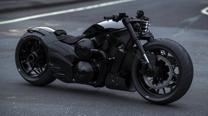 Black motorcycle showcasing power on a road