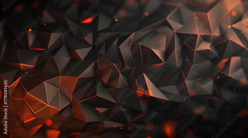 Poster black orange low-polygonal background in the form of polygons, lines, and dots. ai generative.