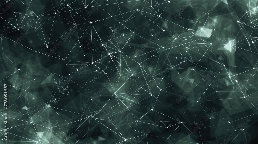 Poster black green low-polygon background in the form of polygons and white lines between them. ai generati