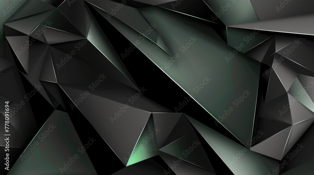 Poster black green low-polygon background in the form of polygons and white lines between them. ai generati