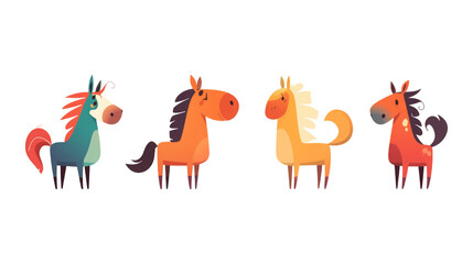 Various Cartoon Horses Colorful Illustration Set isolated