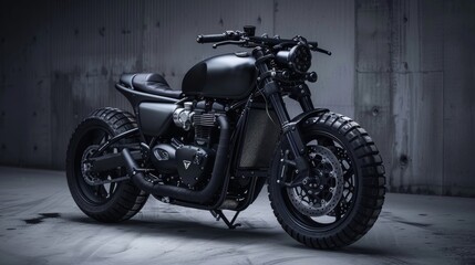 Fototapeta na wymiar Custom matte Triumph motorcycle, retro-modern design