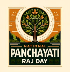 National panchayati raj day poster illustration with a large stylized tree. - obrazy, fototapety, plakaty