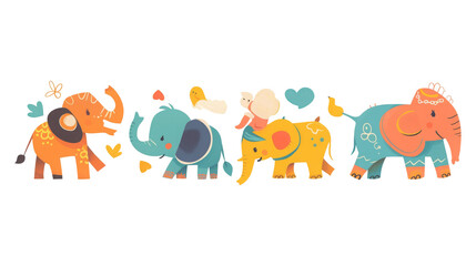 Adorable Cartoon Elephants in Pastel Colors isolated