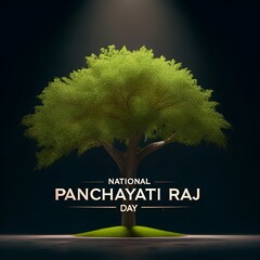 Realistic illustration of  large green tree for national panchayati raj day. - obrazy, fototapety, plakaty
