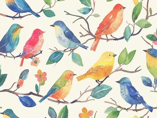 Birds sing on branches