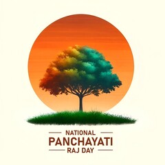 National panchayati raj day banner illustration with a large tree. - obrazy, fototapety, plakaty