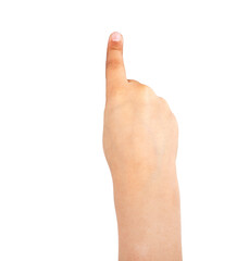 Child hand showing the one fingers. counting hand sign isolated on white background. Save clipping path.
