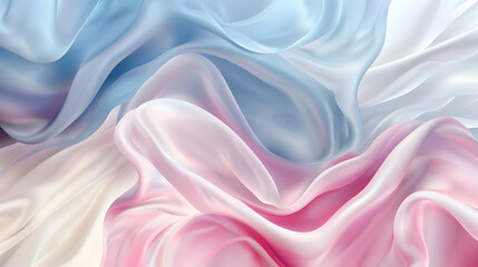 Obraz premium Abstract background with waves. A liquified effect that creates smooth, flowing patterns in blue, pink pastel, and ivory. The design evokes the elegance and softness of luxurious fabric.