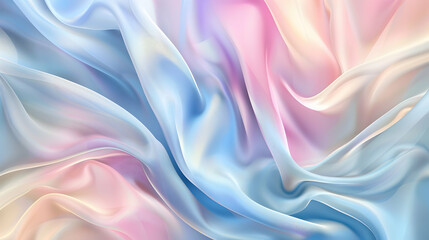 Abstract background with waves. A liquified effect that creates smooth, flowing patterns in blue, pink pastel, and ivory. The design evokes the elegance and softness of luxurious fabric.