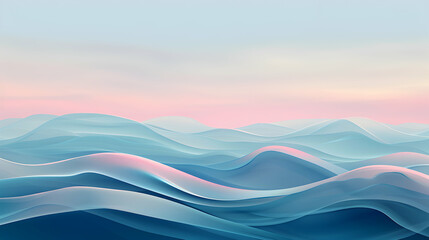 Abstract blue background with waves. A serene moment of dawn, with liquified curves representing the sky transitioning from night to day.