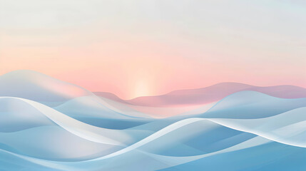 Abstract blue background with waves. A serene moment of dawn, with liquified curves representing the sky transitioning from night to day. - obrazy, fototapety, plakaty