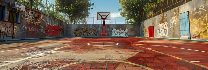  basketball hoop with a basketball floor closeup background
 - obrazy, fototapety, plakaty