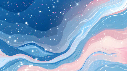 Abstract background with water. A celestial dreamscape where liquified curves mimic the flow of the galaxy, in shades of blue, pink pastel, and ivory wallpaper. 