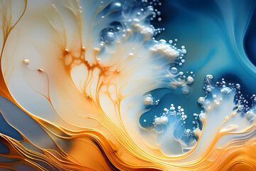 blue white golden color Abstract luxury abstract fluid waves art painting in ink technique Tender and dreamy  Mixture of colors with transparent liquid and golden swirls wallpaper. - obrazy, fototapety, plakaty