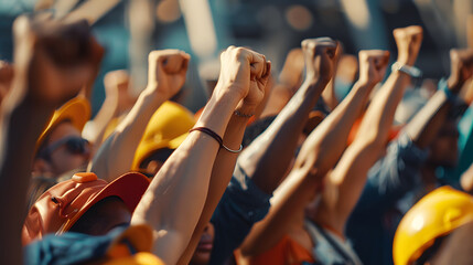 Fototapeta na wymiar a diverse group of workers raising their fists in the air