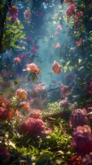 Fototapeta na wymiar Fantastical Garden Bursting with Floral Fragrances and Ethereal Enchantment