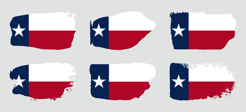 Texas state flag collection with palette knife paint brush strokes grunge texture design. Grunge United States brush stroke effect set