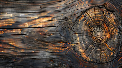A richly textured close-up of a tree ring pattern, capturing the natural history and beauty of aged wood in warm light. - obrazy, fototapety, plakaty